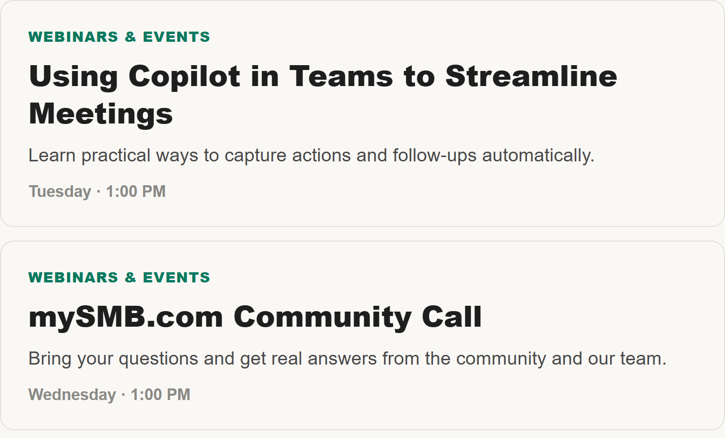 Webinars and events in mySMB.com Community