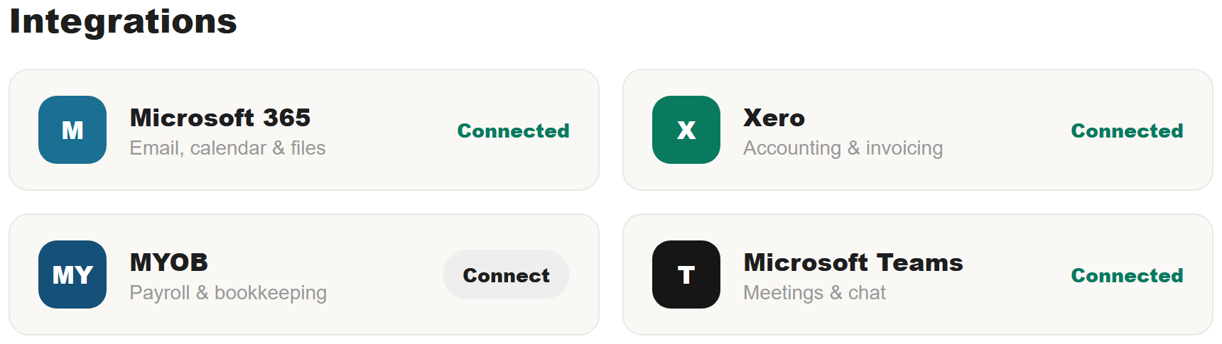 Integrations available in mySMB.com Workspace