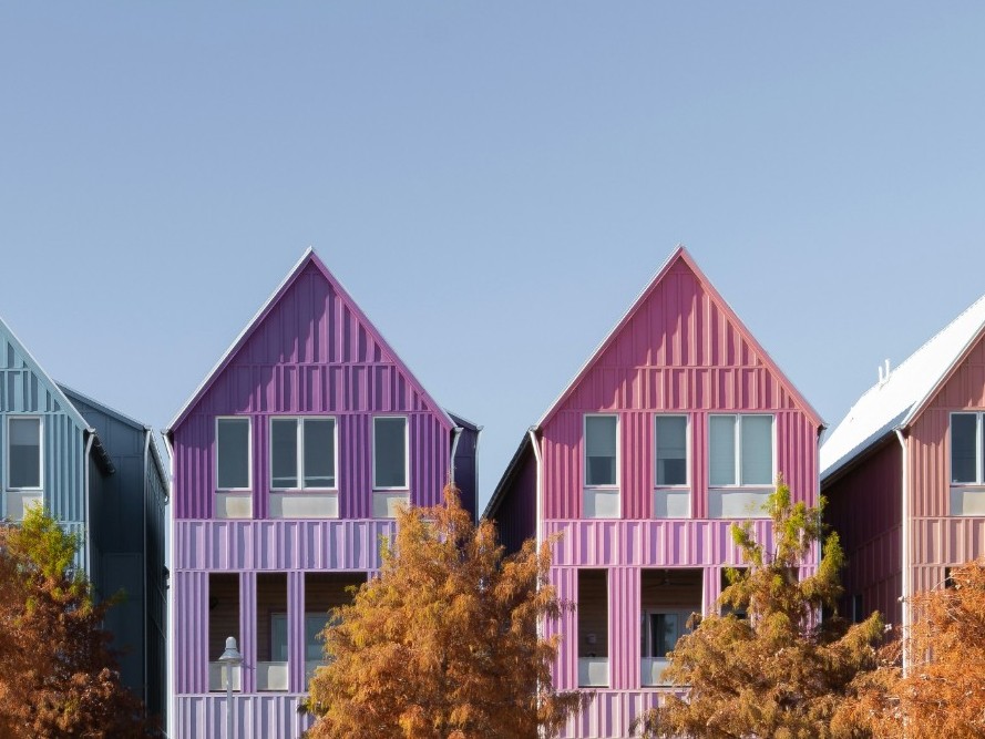 A row of colourful terrace houses